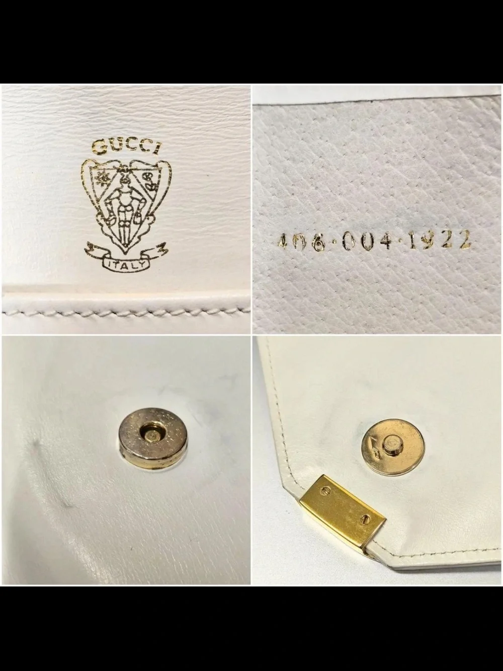 Gucci White Envelope Leather Clutch with Gold-Tone Hardware